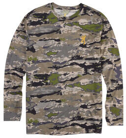 Browning Wasatch Long Sleeve T-Shirt in ovix camo features moisture wicking odor control fabric